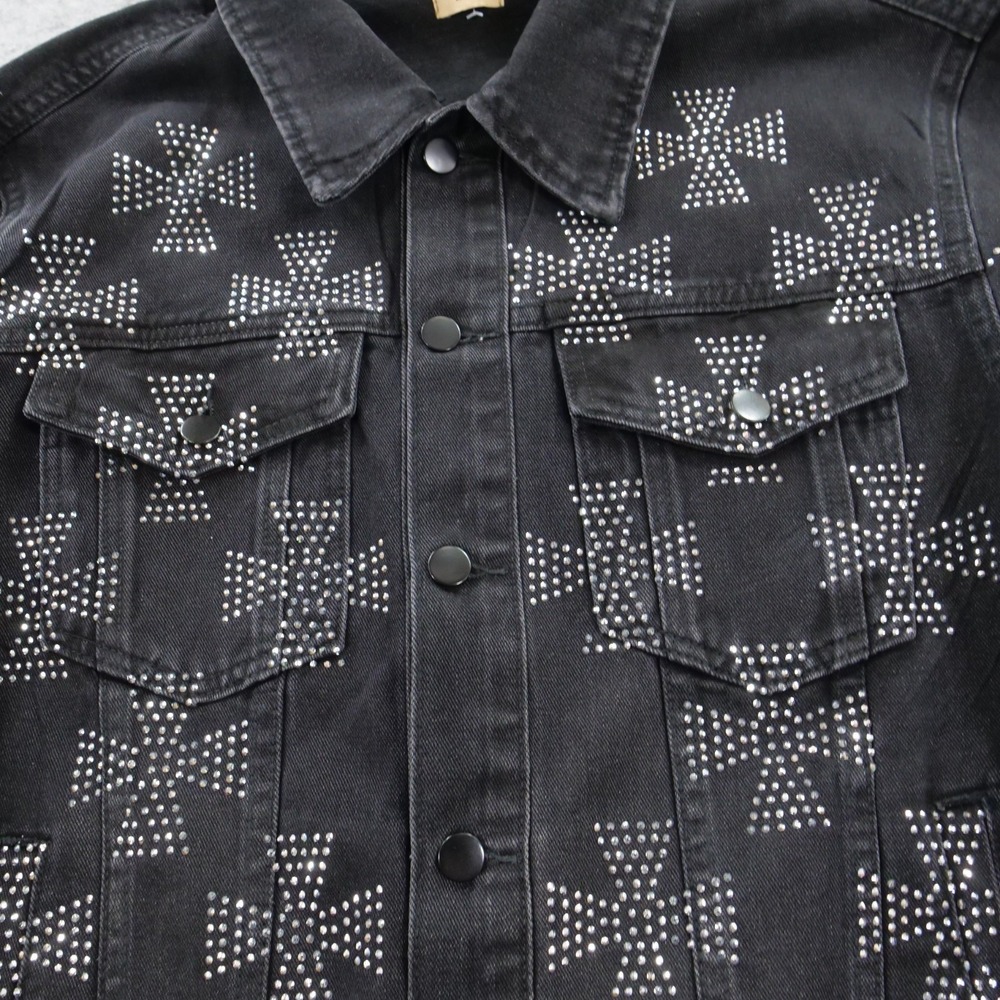 Uncle Ralph Denim Jacket Womens Large Black Rhinestones Jean Cross Pattern - Picture 5 of 11